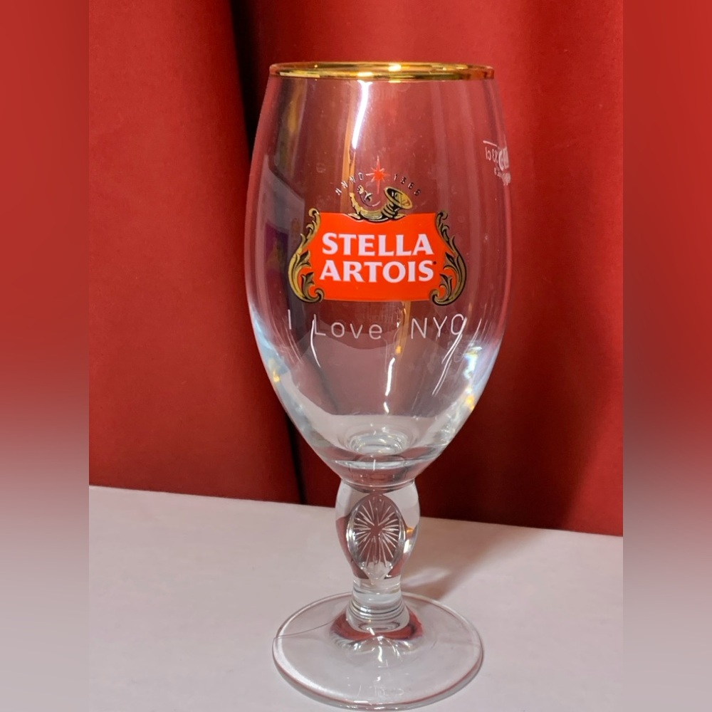 Limited Edition Stella Artois Glass with Gold Rim “I love NYC” etched